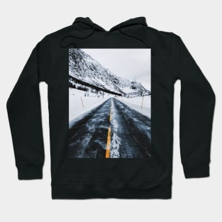 Driving Norway - Road Through Mountainous White Winter Landscape Hoodie